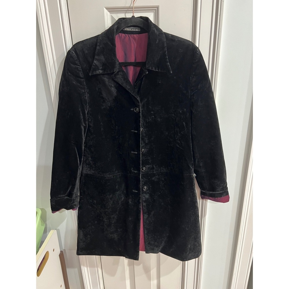 Vintage Guess Jeans USA Black Velvet Car Coat Iridescent Lining Made in USA 90s